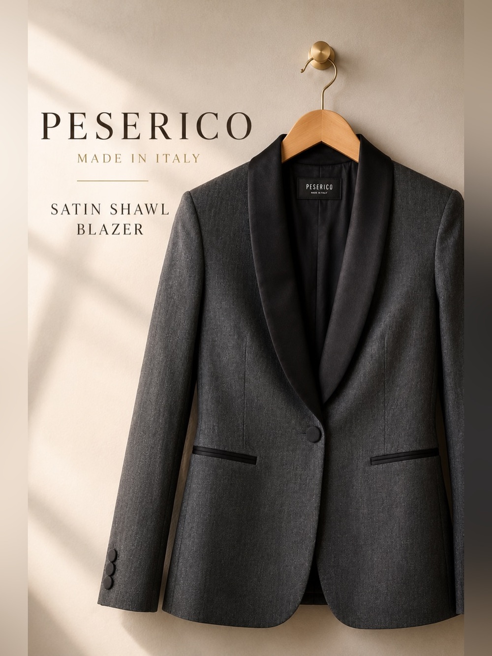 Peserico Made in Italy Charcoal Tuxedo Blazer Satin Shawl Collar US 4